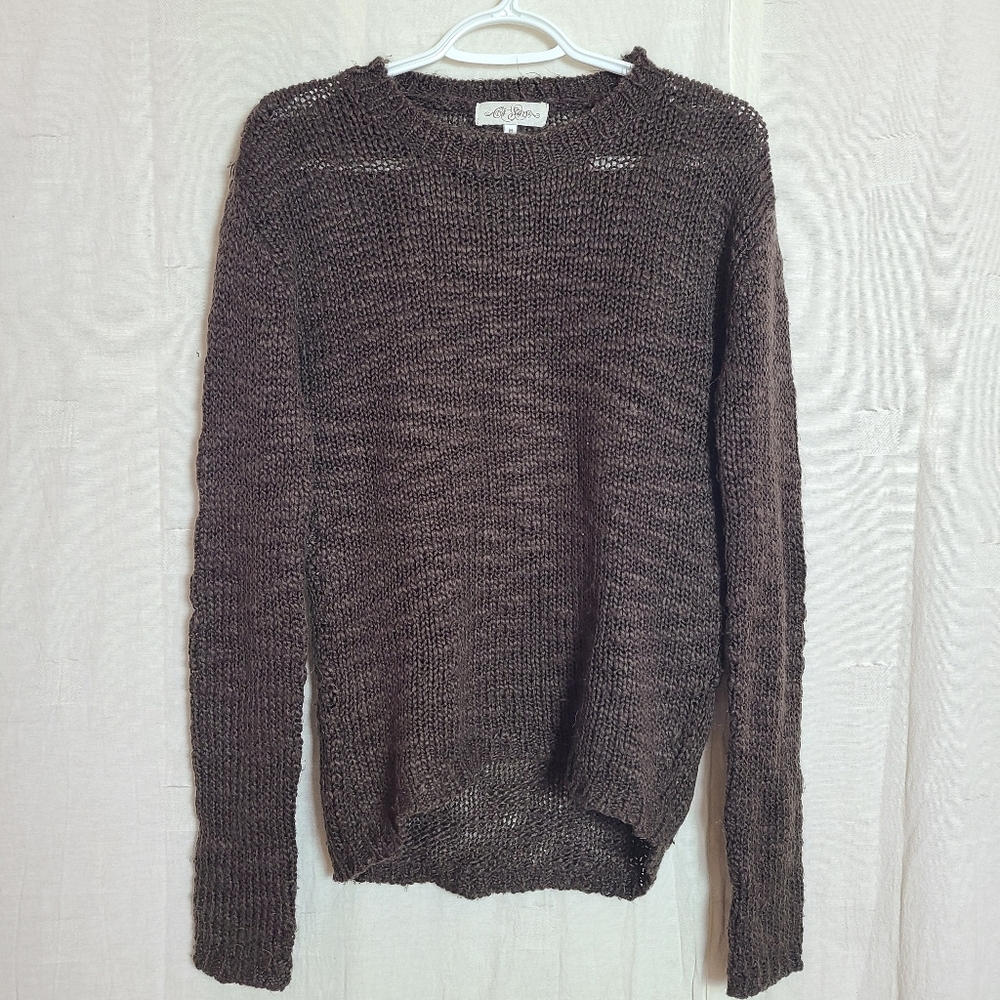 Ci Sono Women's Brown Knit Dropped Shoulders Long Sleeves Casual Boho Sweater